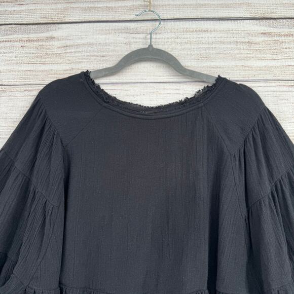 Free People Oversized Boxy Peplum Top Blouse Womens XS Black Rough Hem - Picture 3 of 12